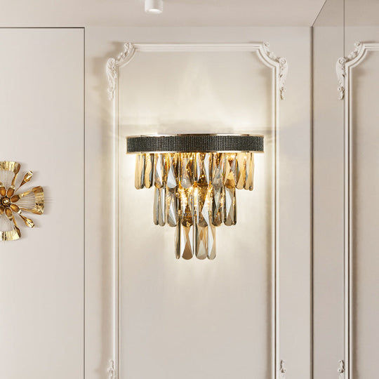 Smoke Grey Led Crystal Block Wall Sconce: Modern Lighting For Living Room
