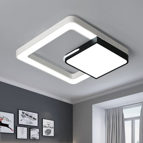 Led Acrylic Square Flush Mount Light: Modern White And Black Ceiling Lamp For Bedroom Black-White