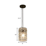 Clear Crystal 1-Light Modern Black Pendant Lamp - Stylish Cylindrical Suspended Light For Living