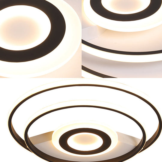 Black Ring Flush Mount Light Nordic Acrylic Led Ceiling Lighting For Bedroom (16/19.5/23.5 W) -