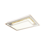 Geometric Crystal Led Ceiling Light For Living Room: Minimal Rectangle Flush Mount With Leaf Pattern