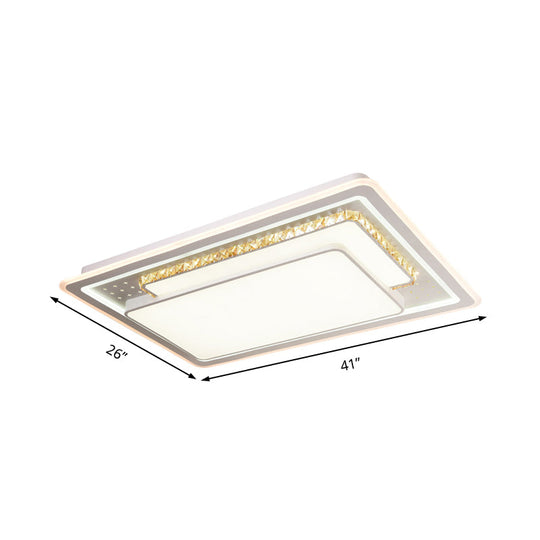 Geometric Crystal Led Ceiling Light For Living Room: Minimal Rectangle Flush Mount With Leaf Pattern