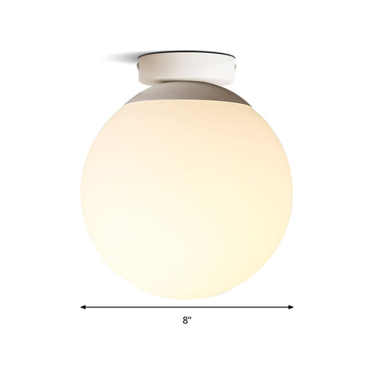 Modern Opal Glass Globe Flush Mount Lamp - 1 Light 6/8/10 Wide White Ceiling Fixture