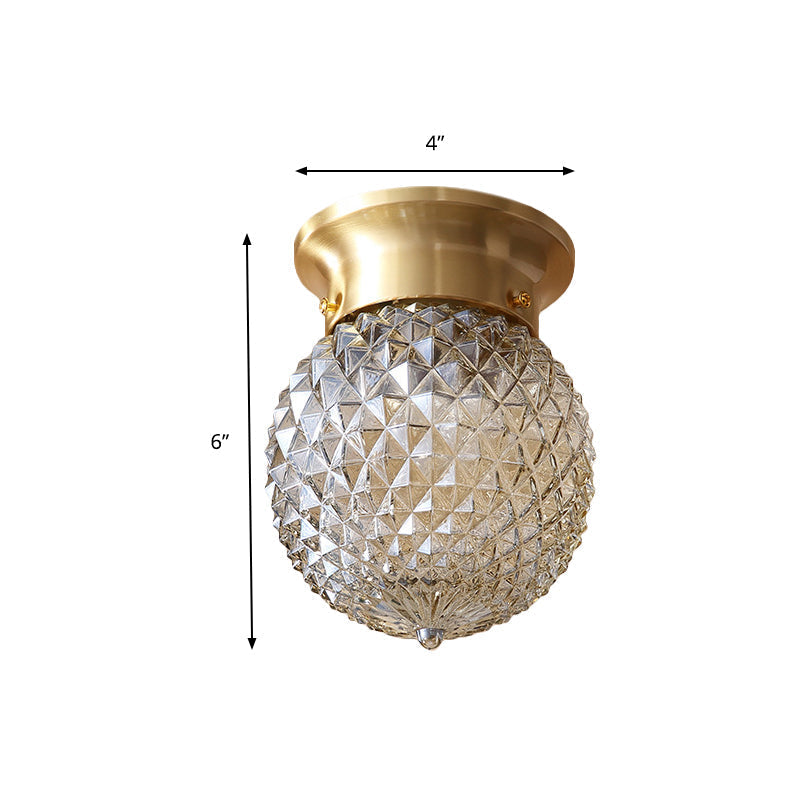 Modern Gold Flush Mount Light With Globe Prism Glass Shade - 1 Kitchen Lighting