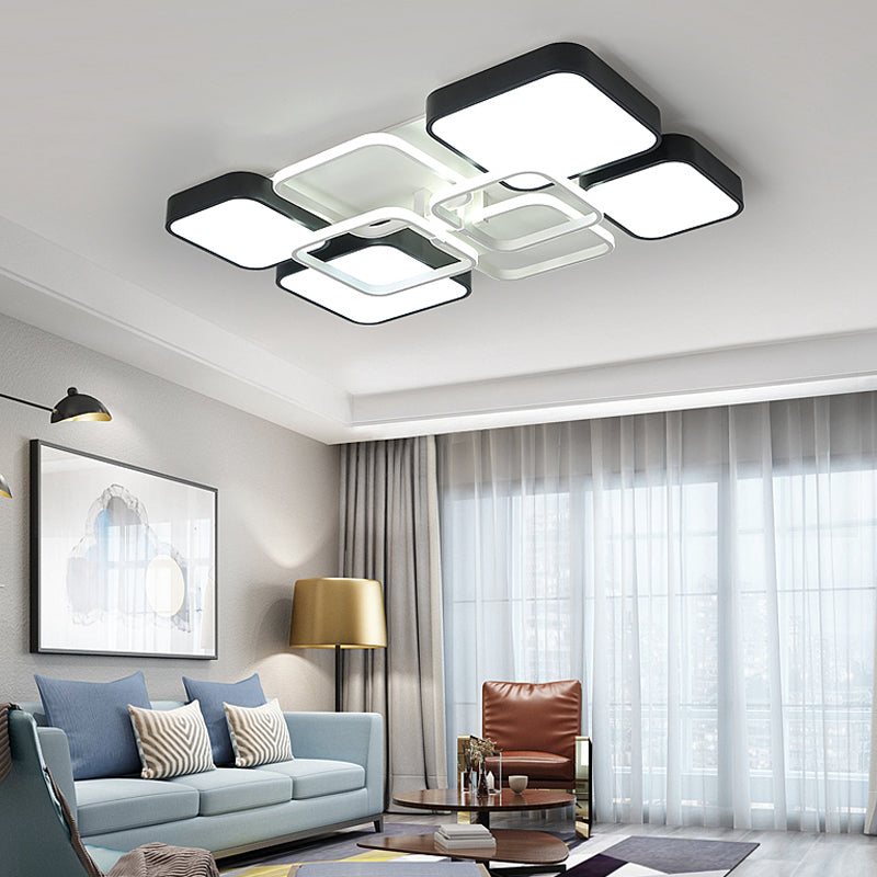 Minimalist Black Flush Mount Led Ceiling Light Square Design 16’/19.5’ Width Aluminum & Acrylic