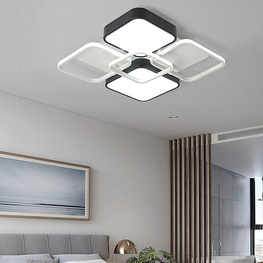 Minimalist Black Flush Mount Led Ceiling Light Square Design 16’/19.5’ Width Aluminum & Acrylic