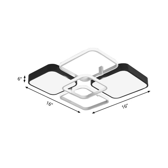 Minimalist Black Flush Mount Led Ceiling Light Square Design 16’/19.5’ Width Aluminum & Acrylic