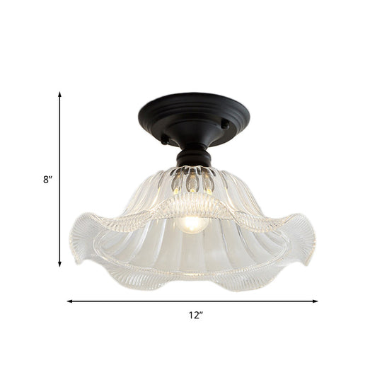 Vintage Textured Glass Semi Flush Ceiling Lighting In Clear For Living Room - One Light
