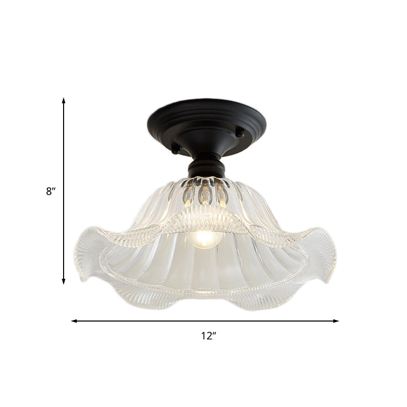 Vintage Textured Glass Semi Flush Ceiling Lighting In Clear For Living Room - One Light