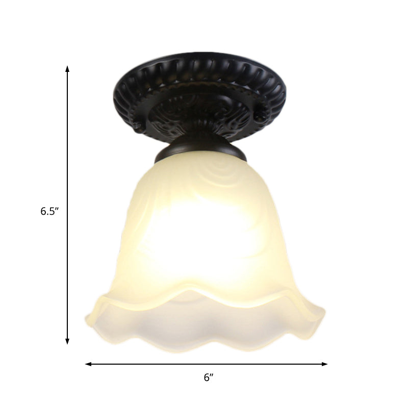 Industrial Black Semi Flush Ceiling Light With Milky Glass Shade – Perfect For Gallery