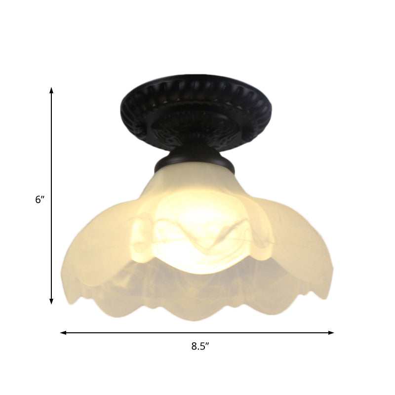 Industrial Black Semi Flush Ceiling Light With Milky Glass Shade – Perfect For Gallery