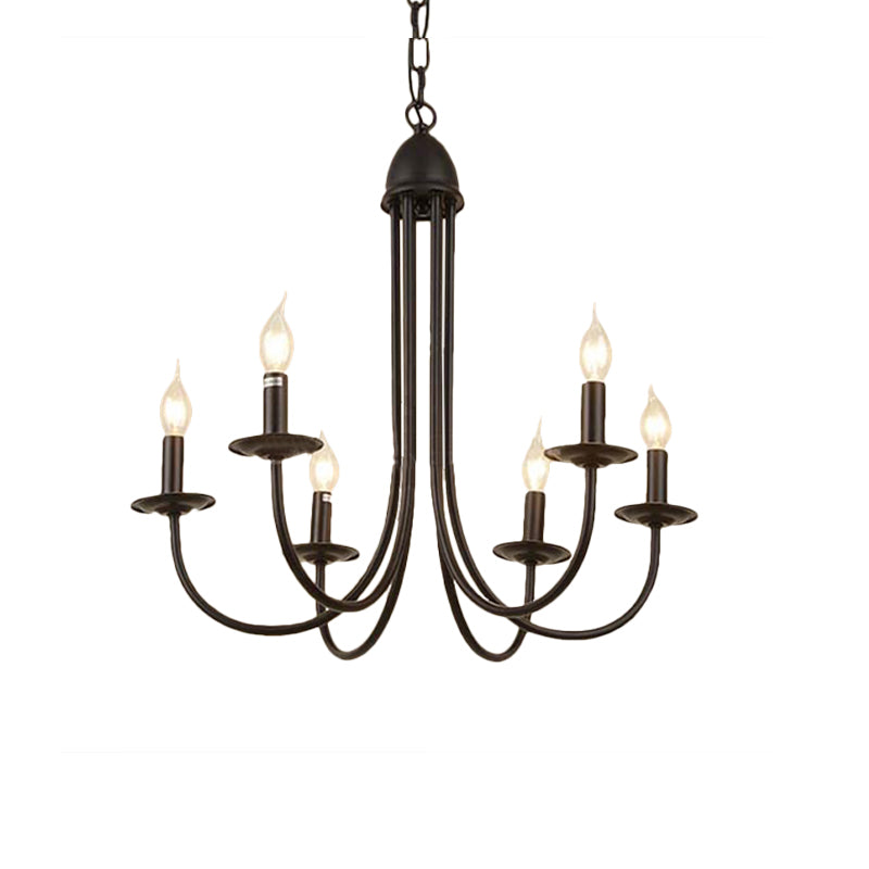 Rustic Style Bronze Iron Chandelier Light With 6/8 Heads Bare Bulb Pendant For Dining Room Curved