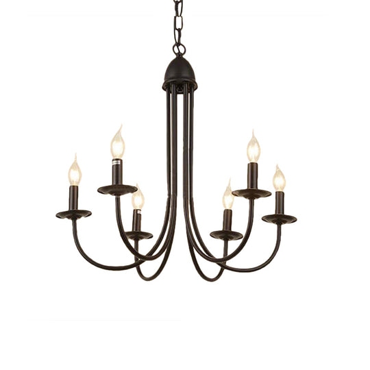 Rustic Style Bronze Iron Chandelier Light With 6/8 Heads Bare Bulb Pendant For Dining Room Curved