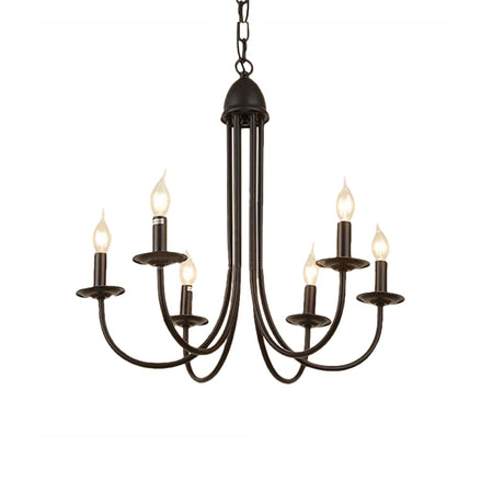 Rustic Bronze Chandelier With Bare Bulbs - 6/8 Heads Curved Arm Dining Room Pendant Light