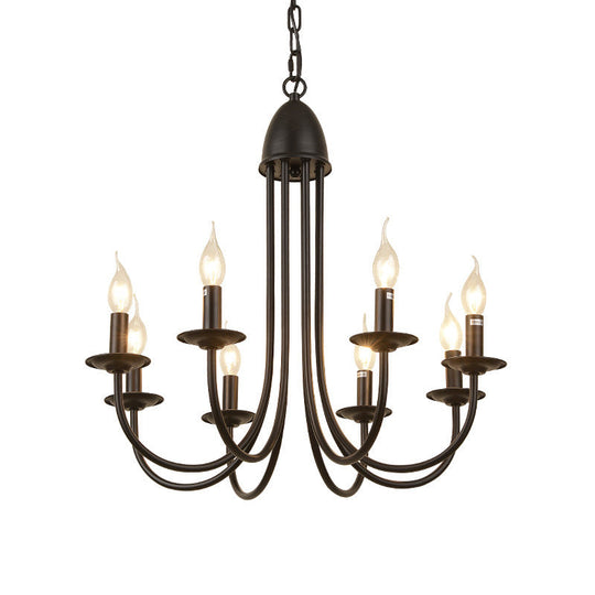 Rustic Style Bronze Iron Chandelier Light With 6/8 Heads Bare Bulb Pendant For Dining Room Curved