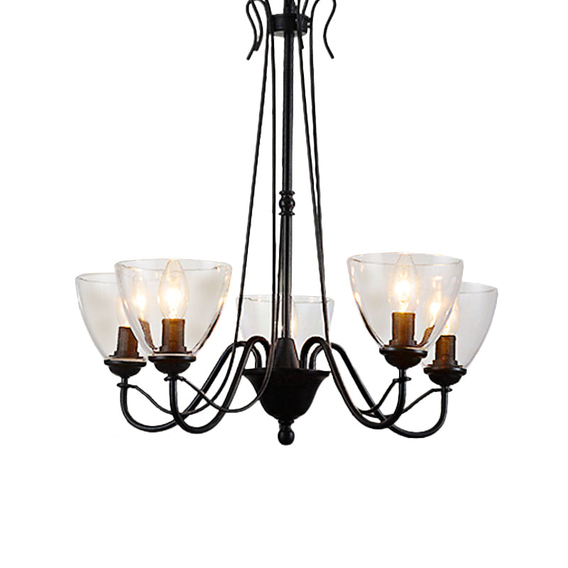Modern Black Tapered Chandelier - 3/5/6-Light Clear Glass Pendant Light For Living Room