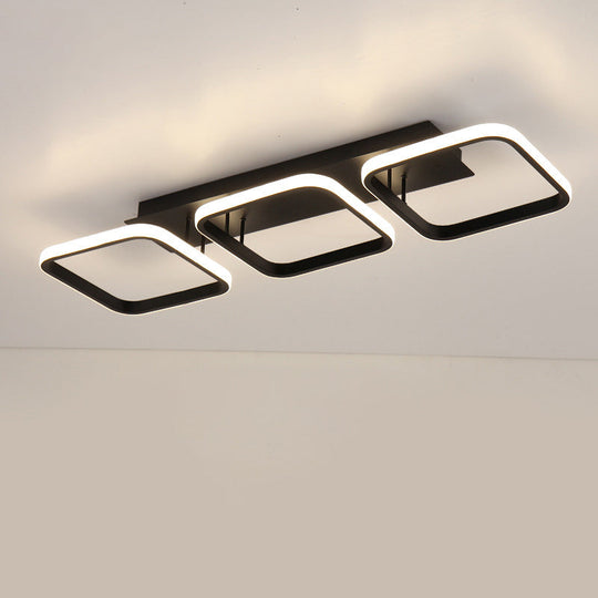 21.5’/31’/41’ L Square Semi Flush Acrylic Lamp Black/Gold Led Ceiling Mount Warm/White Light