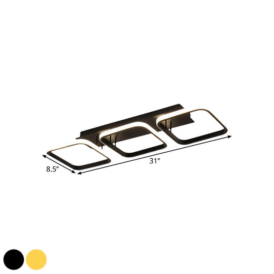21.5’/31’/41’ L Square Semi Flush Acrylic Lamp Black/Gold Led Ceiling Mount Warm/White Light