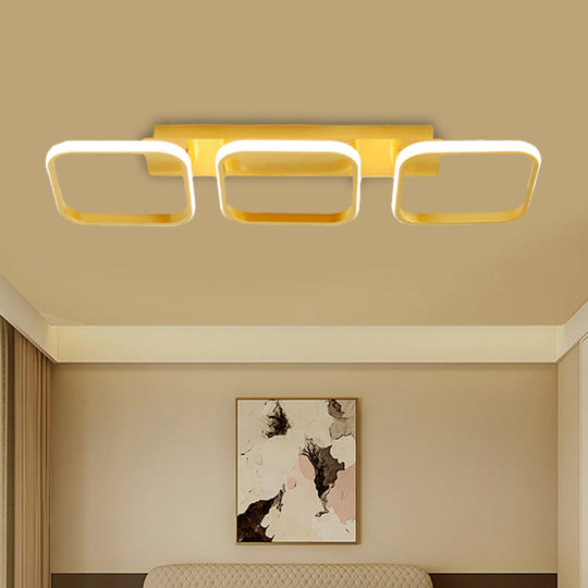 21.5’/31’/41’ L Square Semi Flush Acrylic Lamp Black/Gold Led Ceiling Mount Warm/White Light