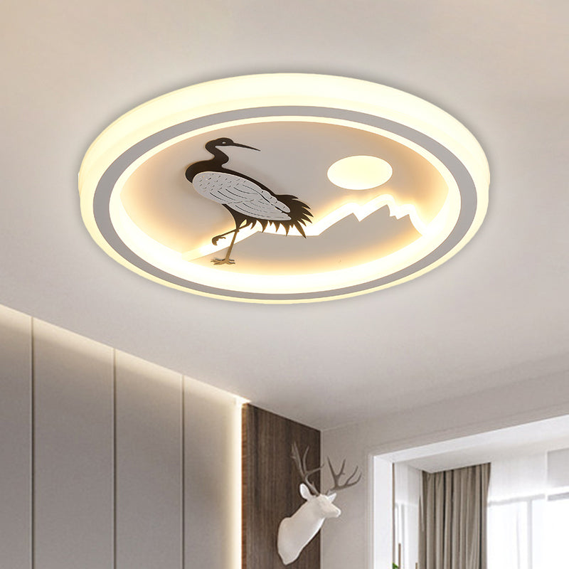 Modern Acrylic Led Ceiling Fixture: Square/Round Flush Mount With White Finish And Bird/Tree Pattern