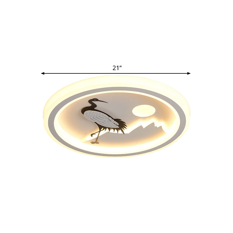 Modern Acrylic Led Ceiling Fixture: Square/Round Flush Mount With White Finish And Bird/Tree Pattern