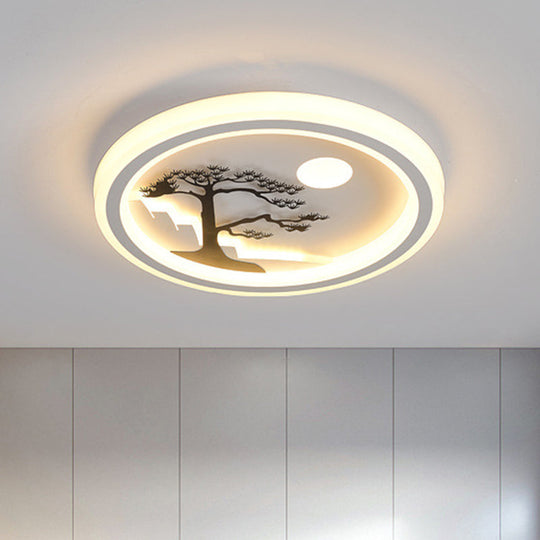 Modern Acrylic Led Ceiling Fixture: Square/Round Flush Mount With White Finish And Bird/Tree