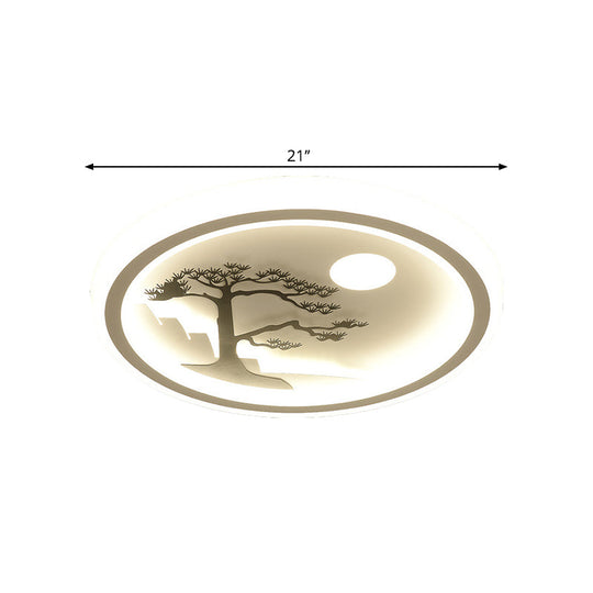 Modern Acrylic Led Ceiling Fixture: Square/Round Flush Mount With White Finish And Bird/Tree Pattern