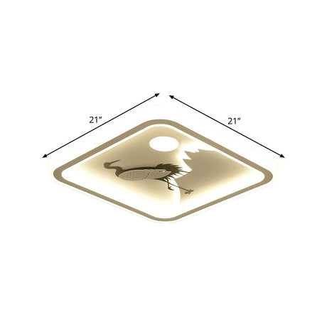 Modern Acrylic Led Ceiling Fixture: Square/Round Flush Mount With White Finish And Bird/Tree Pattern