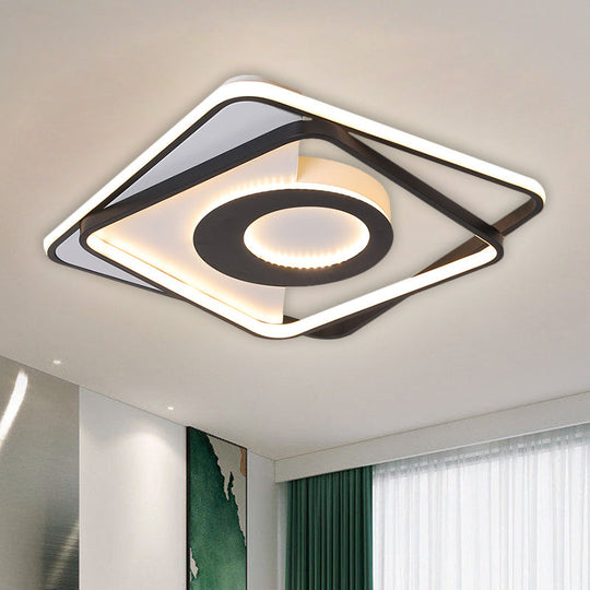 Nordic Led Acrylic Square Semi Flush Ceiling Lamp 16’/20’ Wide Black - White Interlaced Design