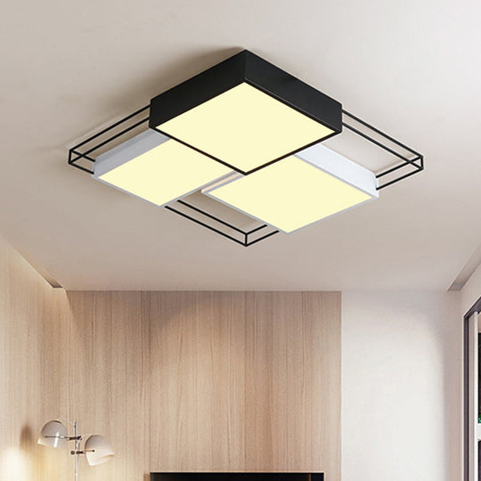 Nordic Metal Led Ceiling Lamp In Black And White - Square Flush Design 18’/21.5’ Width