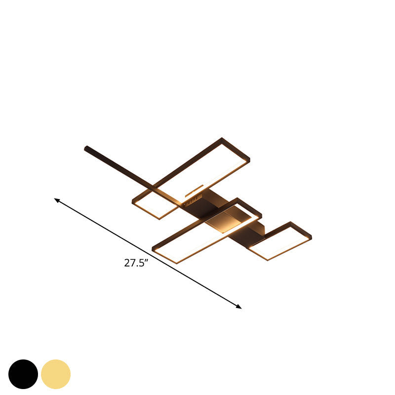 Sleek Black/Gold Rectangle Semi Flush Led Ceiling Light - 19’/27.5’/35.5’ L Easy - To -