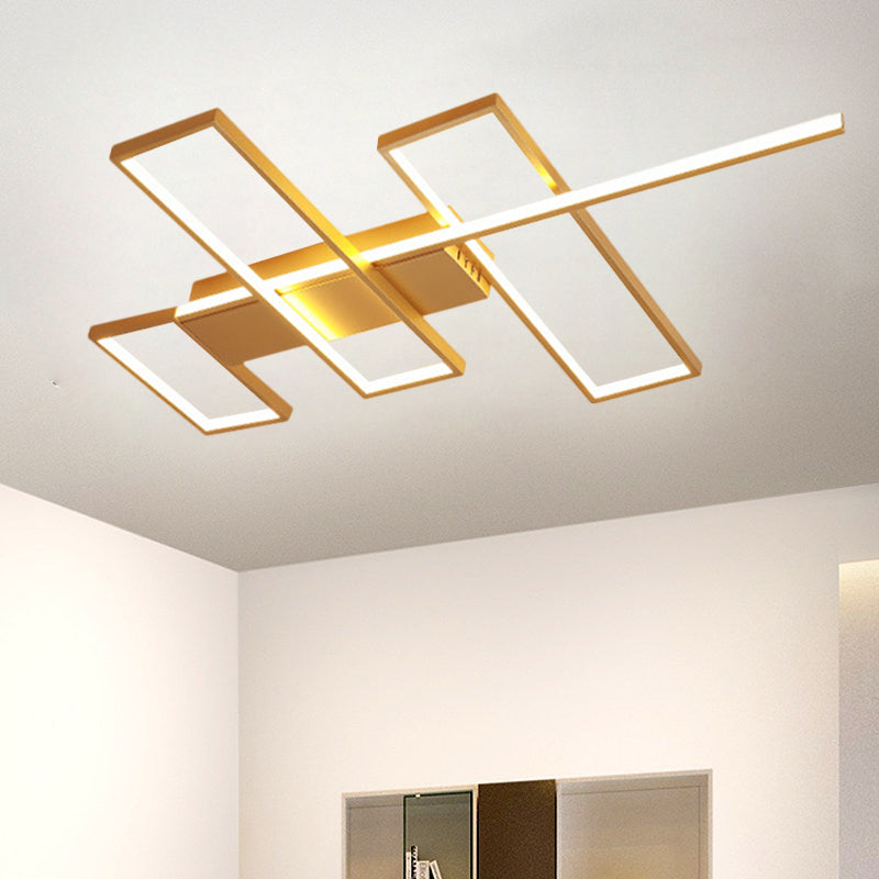 Sleek Black/Gold Rectangle Semi Flush Led Ceiling Light - 19’/27.5’/35.5’ L Easy - To -