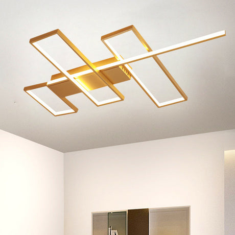 Sleek Black/Gold Rectangle Semi Flush Led Ceiling Light - 19/27.5/35.5 L Easy-To-Install Metal