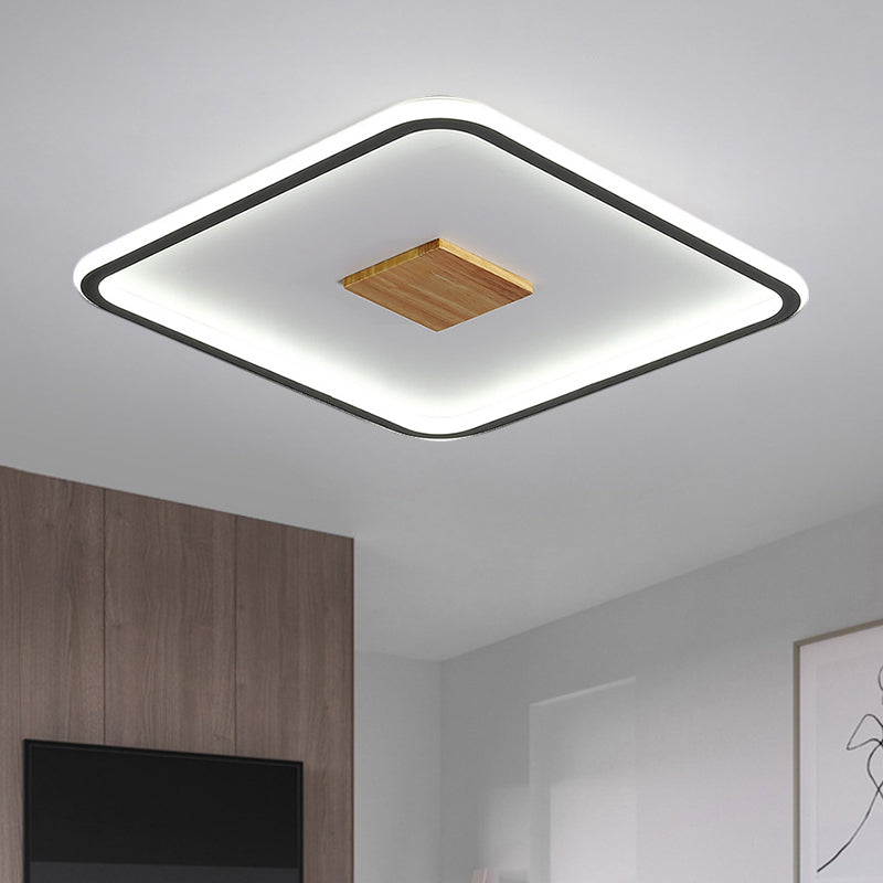 Modernist Metallic Ultrathin Square Ceiling Lamp In Black-White With Led Flush Mount Fixture