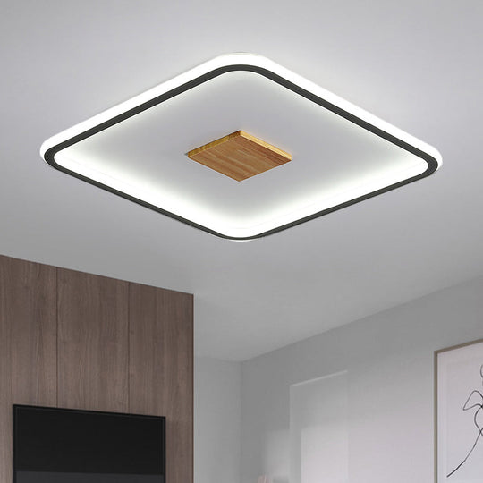 Modernist Metallic Ultrathin Square Ceiling Lamp In Black-White With Led Flush Mount Fixture