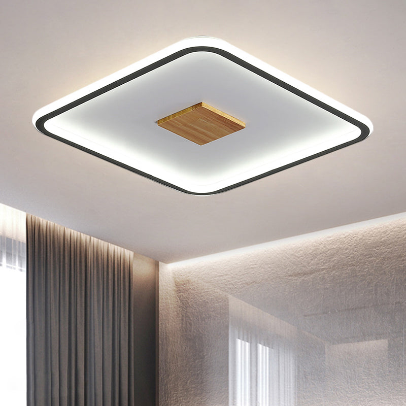 Modernist Metallic Ultrathin Square Ceiling Lamp In Black - White With Led Flush Mount Fixture