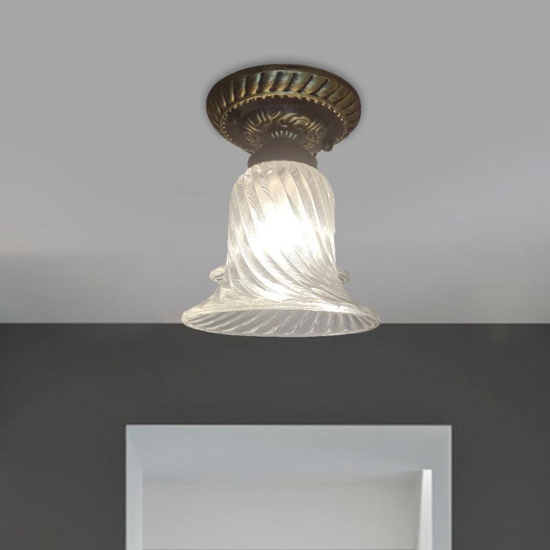 Black Flush Mount Warehouse Light With Clear Ribbed Glass For Ceiling