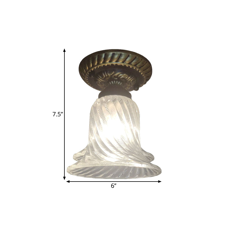 Black Flush Mount Warehouse Light With Clear Ribbed Glass For Ceiling