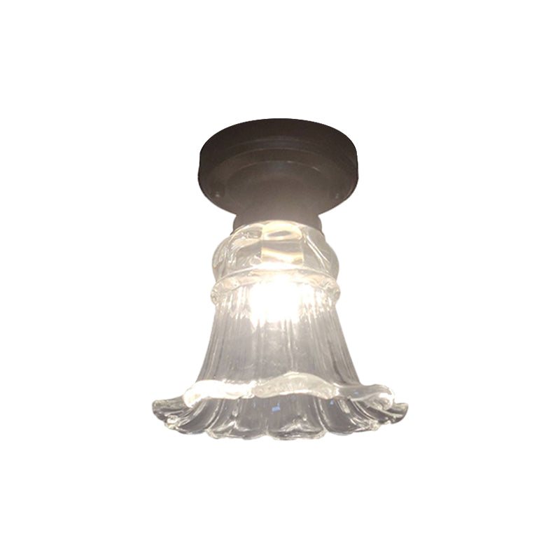 Rustic Fluted Glass Ceiling Lamp: Rural Style Blossom Flush Mount In Black