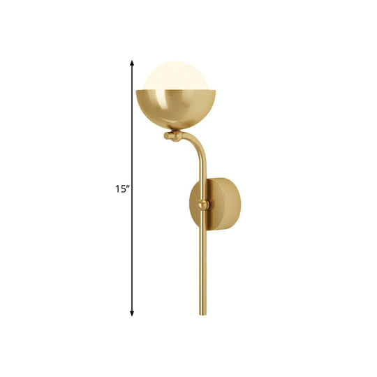 Metallic Hemisphere Wall Sconce With Orb White Glass Shade In Brass/Black And Gold - Traditional