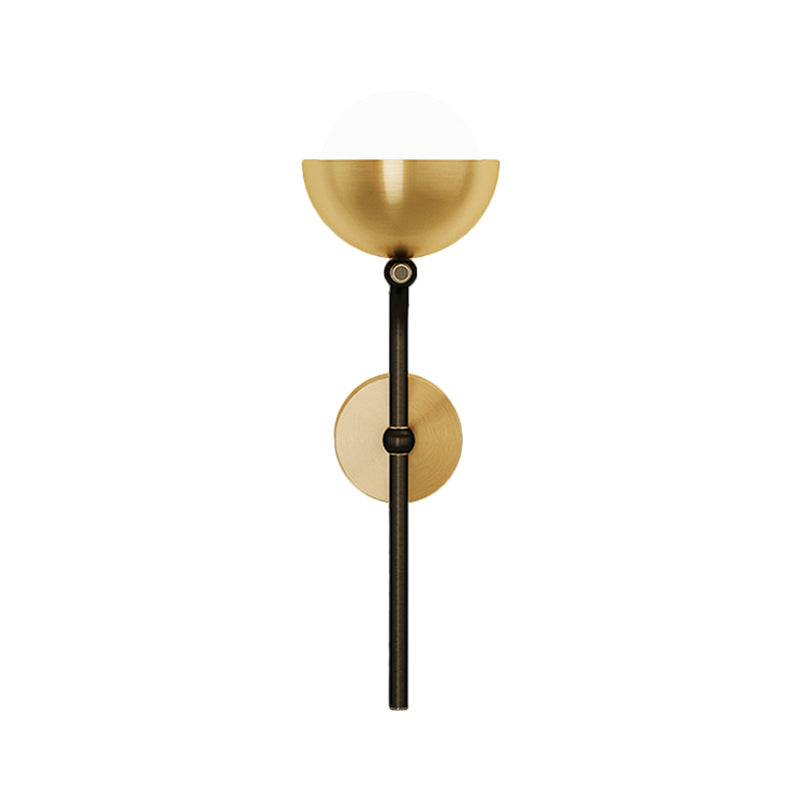 Metallic Hemisphere Wall Sconce With Orb White Glass Shade In Brass/Black And Gold - Traditional