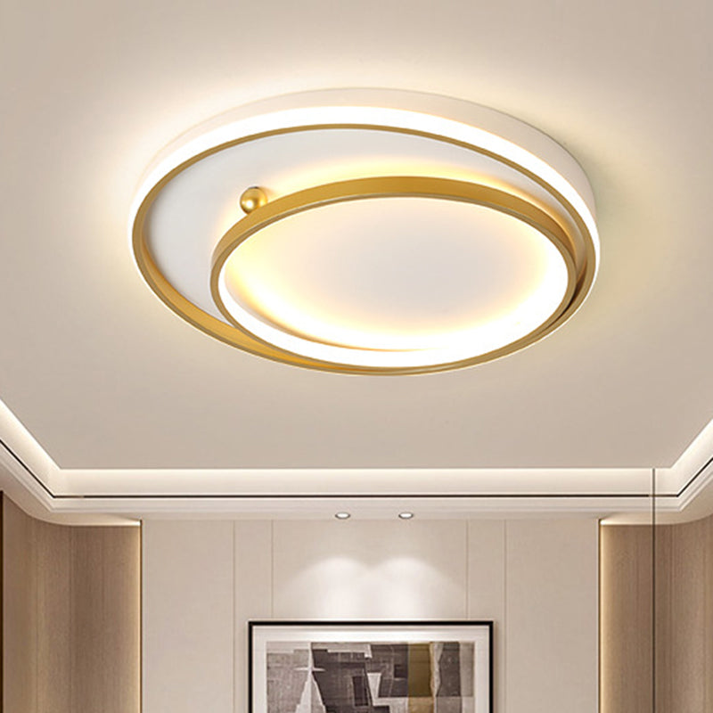 Contemporary Metallic Dual Ring Led Gold Flush Mount Ceiling Fixture - 16’/19.5’ Wide