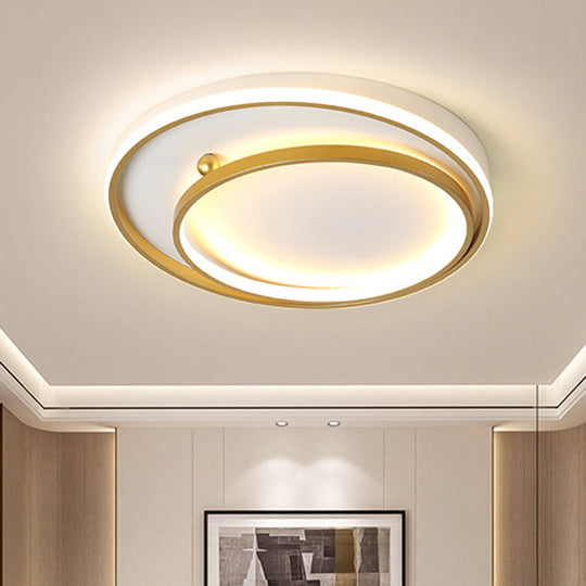 Contemporary Metallic Dual Ring Led Gold Flush Mount Ceiling Fixture - 16/19.5 Wide Warm/White Light