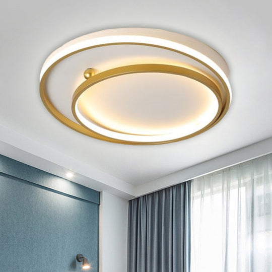 Contemporary Metallic Dual Ring Led Gold Flush Mount Ceiling Fixture - 16/19.5 Wide Warm/White Light