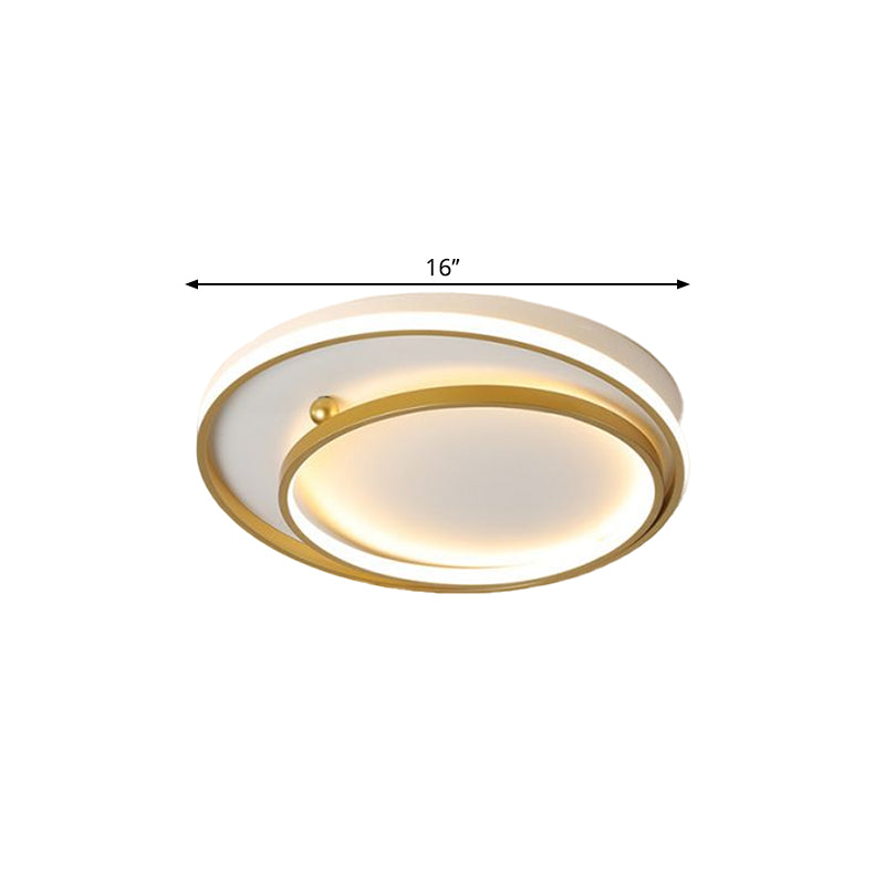 Contemporary Metallic Dual Ring Led Gold Flush Mount Ceiling Fixture - 16’/19.5’ Wide