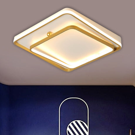 Contemporary White Square Frame Ceiling Led Flush Mount Lamp 19.5’ Wide - Warm/White Light