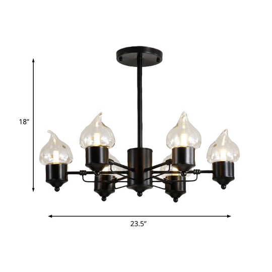 Vintage Bedroom Pendant Chandelier - Candle Clear Glass Light 3/6/8-Light Black