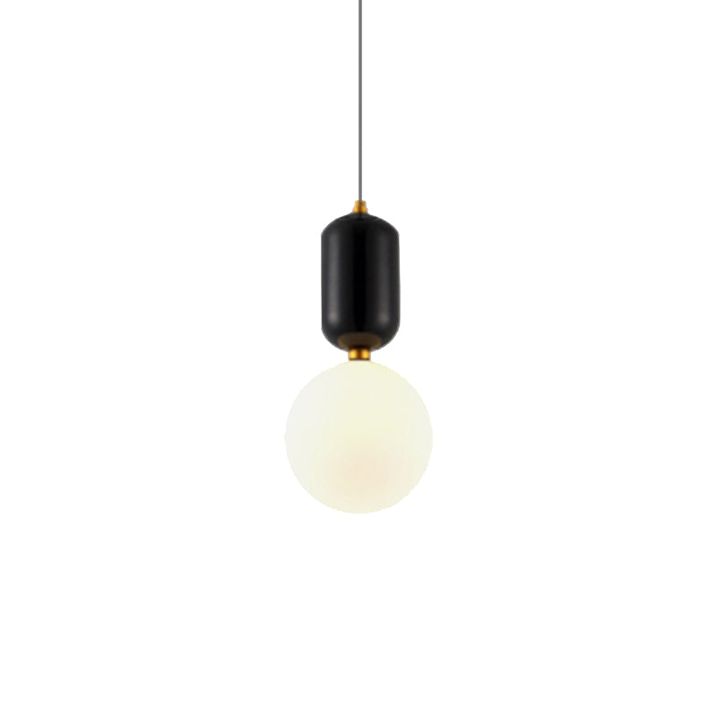 Modern Black/Gold/White Ball Pendant Light With Milky Glass Led Ceiling Fixture - 1 6/8/12 Wide