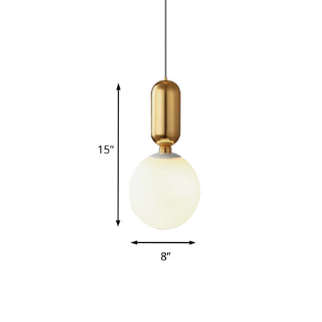 Modern Black/Gold/White Ball Pendant Light With Milky Glass Led Ceiling Fixture - 1 6/8/12 Wide