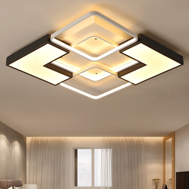 Contemporary Metal Led Ceiling Light Fixture For Living Room - Black Rectangular/Square Flush